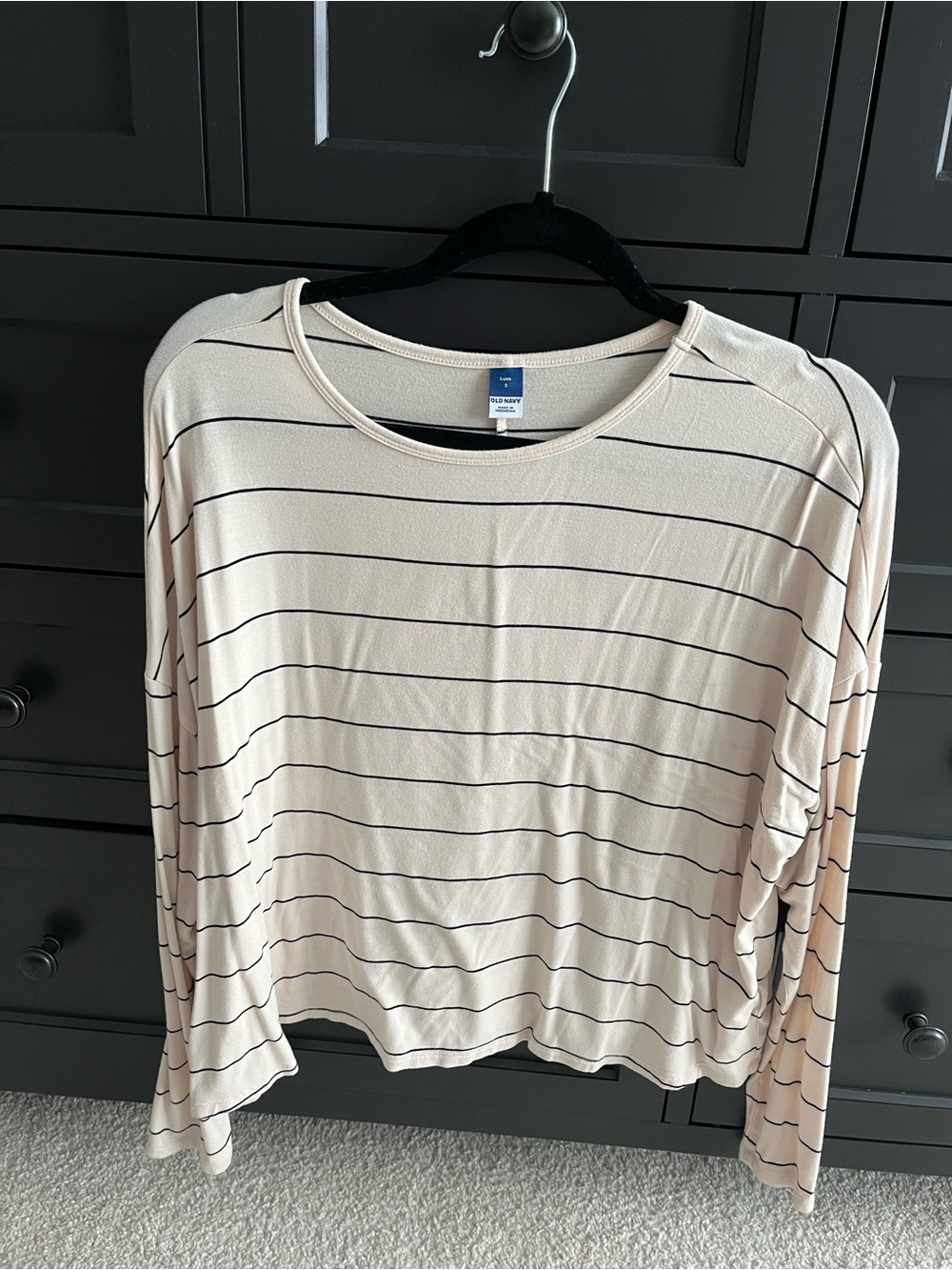 Old Navy Beige Long-Sleeve Striped Tee